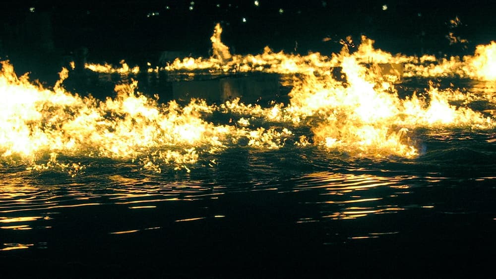 The water in the ocean is on fire